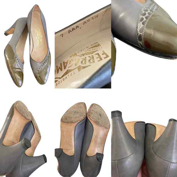 Ferragamo Womens Size 7 AAA Heels Lot of 3 Modest Pumps Leather NEEDS HEEL TAPS - Picture 3 of 8